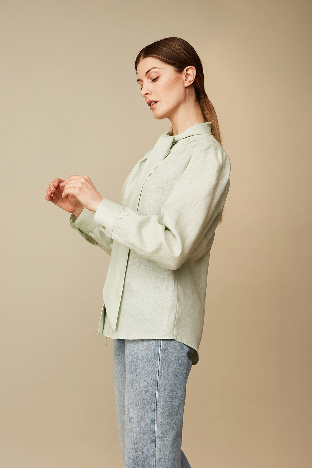 Linen bow tie blouse